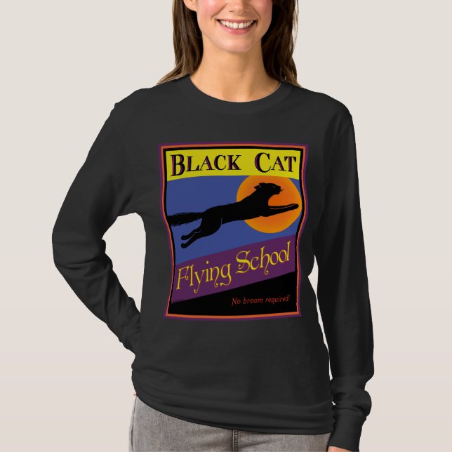 Camiseta Retron Halloween, Escola Voadora de Gato  (Frente)