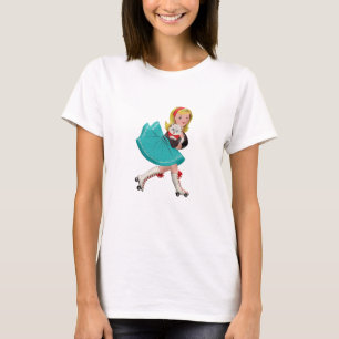 Camiseta Retrora menina em skates rolantes