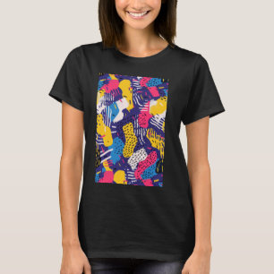 Camiseta Retrospectiva de Arte de Padrão Retrowave do Tema