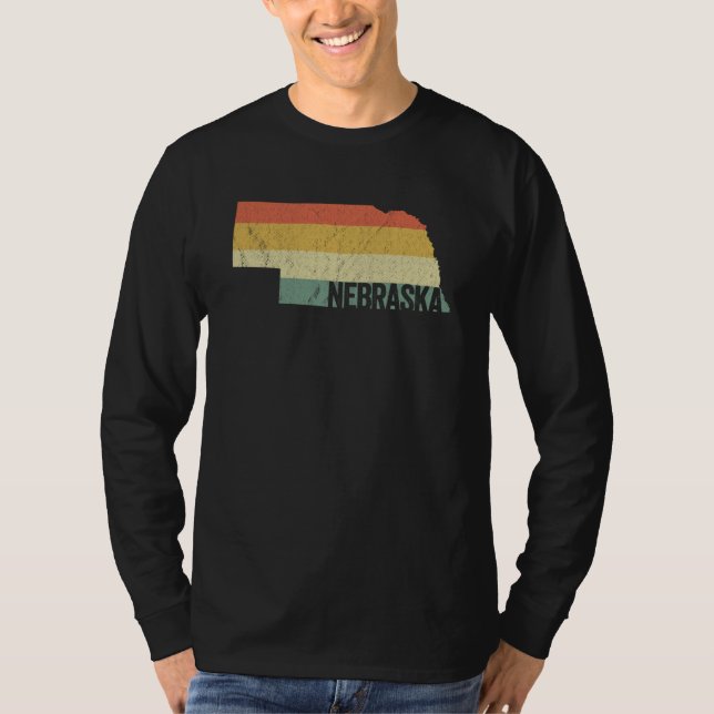Camiseta Retrospectiva Vintage Sunset em Fôlego, Nebraska T (Frente)
