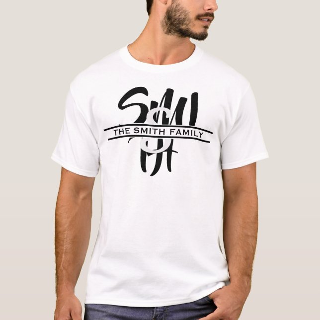 Camiseta Reunião da família do Monograma Negro e Branco (Frente)
