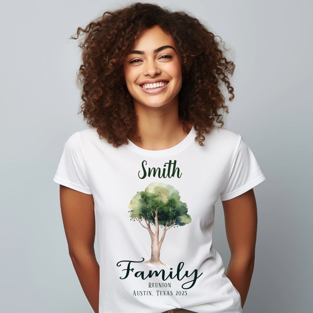 Camiseta Reunião de Árvore Natureza da Família Personalizad (Custom matching family reunion shirts with your name. Modern watercolor nature family tree. )
