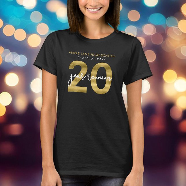 Camiseta Reunião de Classe Elegante Faux Dourada 20 anos (Criador carregado)
