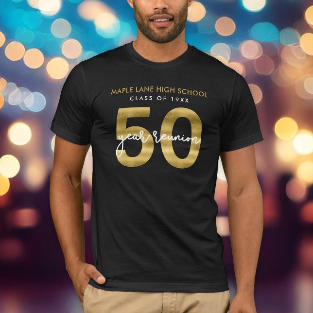 Camiseta Reunião de Classe Elegante Faux Dourada de 50 Anos (Criador carregado)