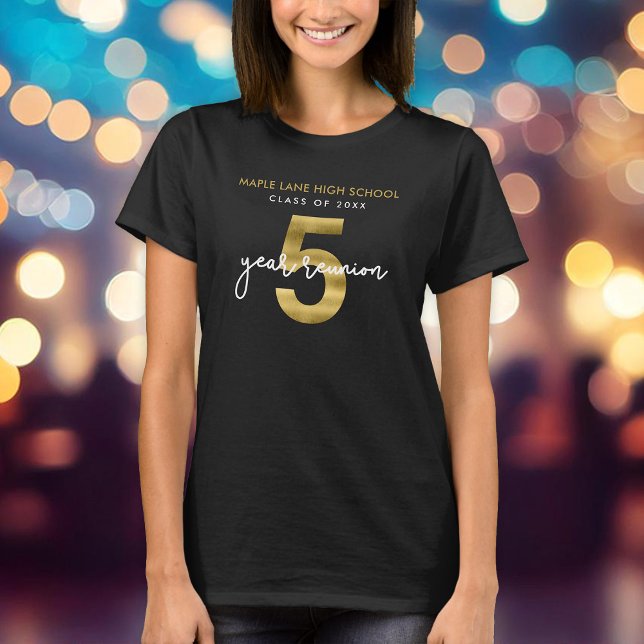 Camiseta Reunião de Classe Elegante Faux Dourada de 5 Anos (Criador carregado)