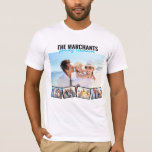 Camiseta Reunião Editável de Colagem de Fotos da Família Pe<br><div class="desc">Crie sua camiseta personalizada com a colagem de fotos, seu nome de família e texto personalizado, como a reunião da família. O modelo de fotografia está pronto para adicionar 5 imagens, apresentadas como uma imagem de fundo principal e 4 numa tira de fotografias ziguezague. Perfeito para fotos de família, lembranças...</div>