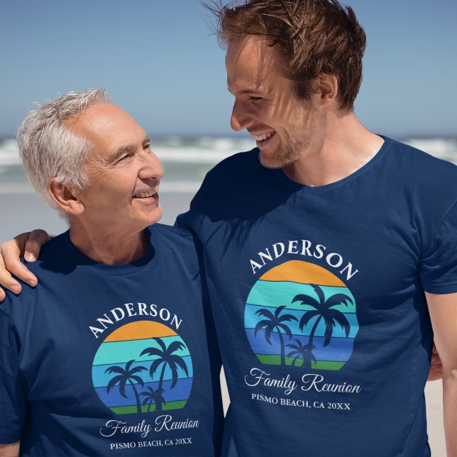 Camiseta Reunião Familiar Summer Beach Palm Trees Blue (Choose from several shirt sizes and colors.)