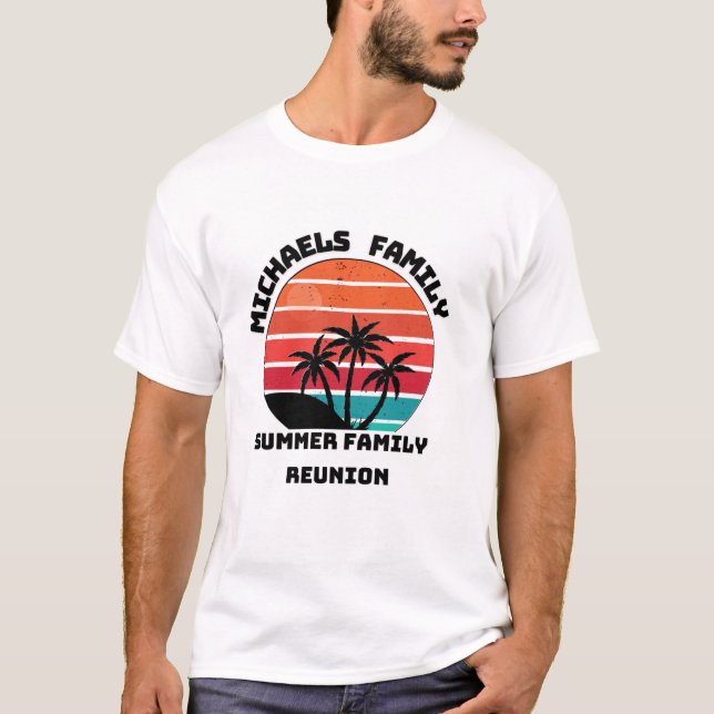 Camiseta Reunião familiar Summer Sunset Beach Palm Tree (Frente)