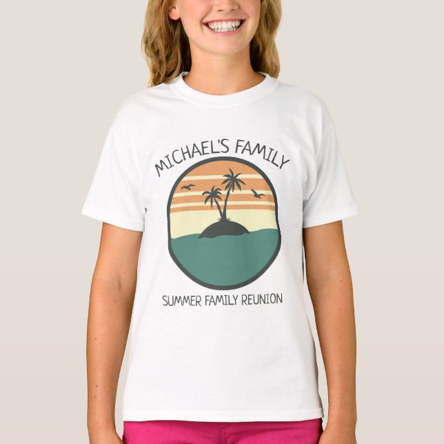Camiseta Reunião familiar Summer Sunset Beach Palm Tree (Frente)