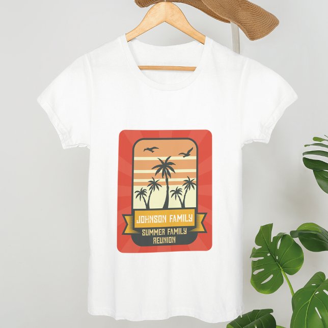 Camiseta Reunião familiar Summer Sunset Beach Palm Tree (Criador carregado)