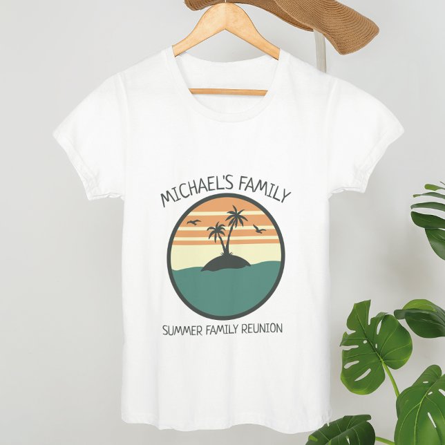 Camiseta Reunião familiar Summer Sunset Beach Palm Tree (Criador carregado)
