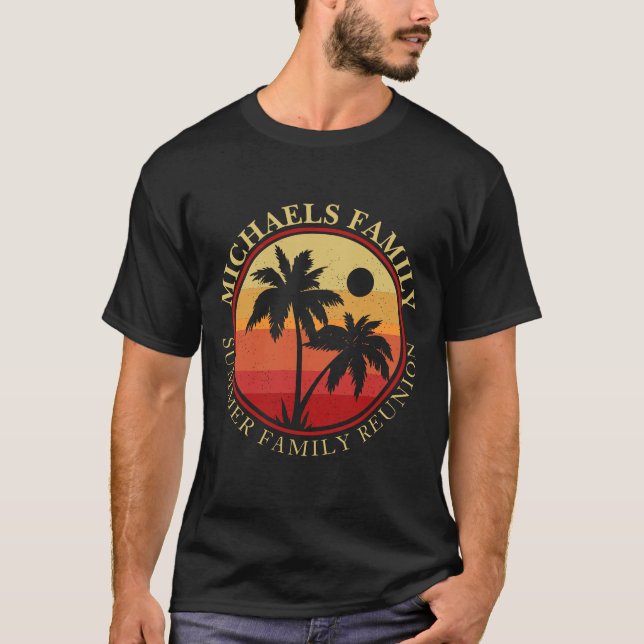 Camiseta Reunião familiar Summer Sunset Beach Palm Tree T-S (Frente)
