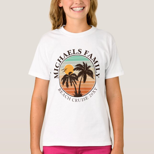 Camiseta Reunião Familiar Verão Sunset Beach Palm Trees 60s (Frente)