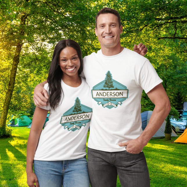 Camiseta Reunião Personalizada da Família ( Custom Family Tree Reunion T-Shirt, featuring a personalized family name. Camping, Picnics, Party)
