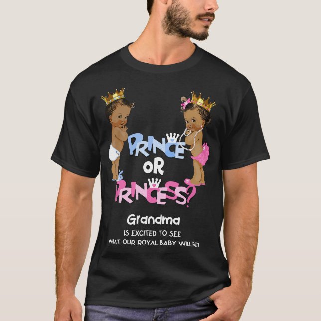 Camiseta Revelação de Gênero Étnico do Príncipe ou Princesa (Frente)