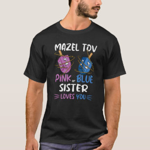 Camiseta Revelação de Gênero Mazel Tov Dreidel Rosa Azul Ir