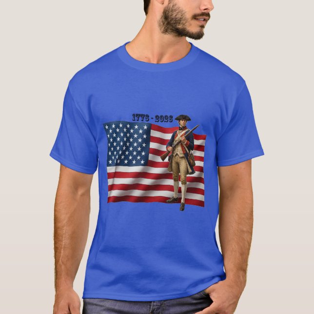 Camiseta Revolutionary War Soldier & American Flag 250 URM (Frente)