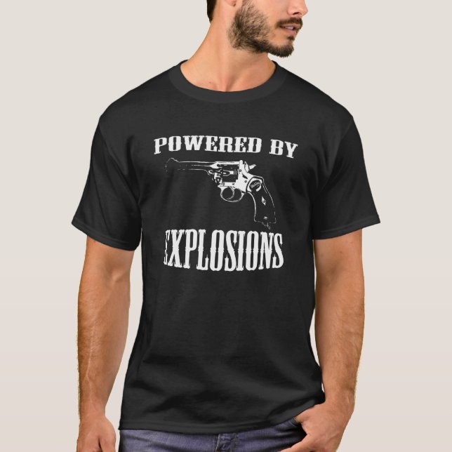 Camiseta Revólver britânico psto por explosões (Frente)