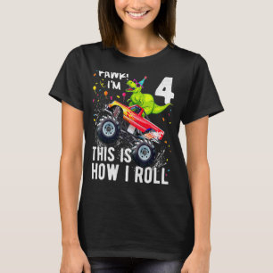 Camiseta Rex Dinosaur Monster Truck Happy 4 Birday Boy Ra