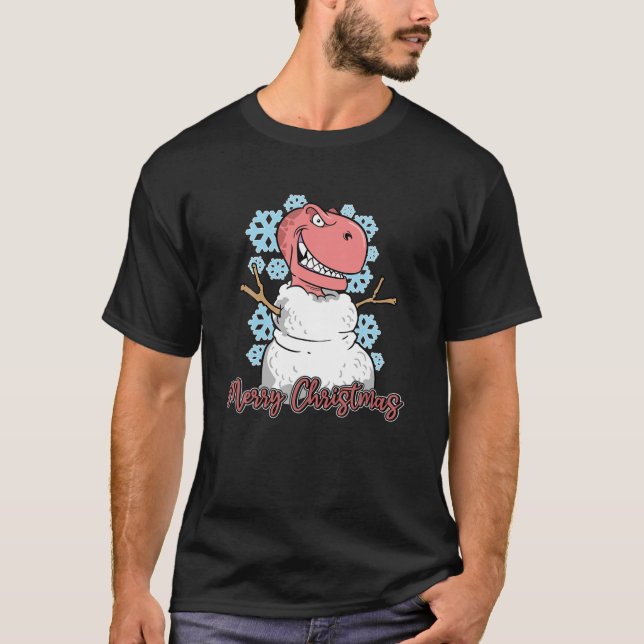 Camiseta Rex Dinosaur Snowman Feliz Natal (Frente)