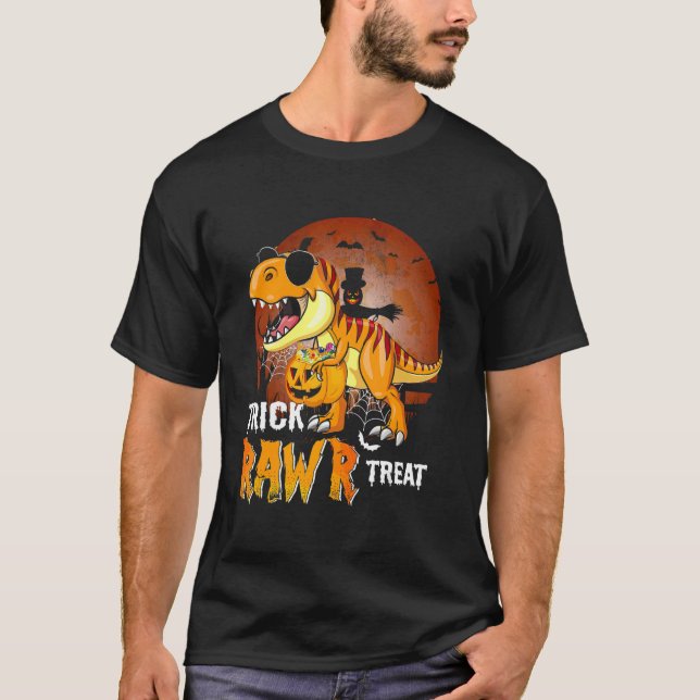 Camiseta Rex Dinosaur Trick Rawr Treat Halloween (Frente)