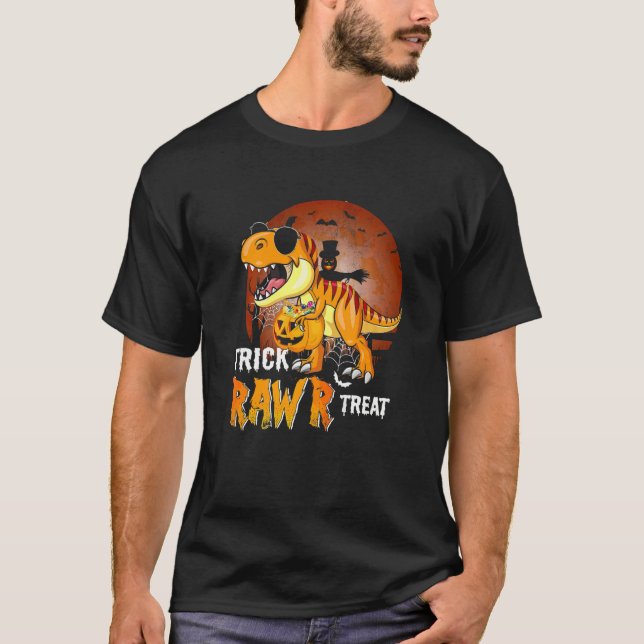 Camiseta Rex Dinosaur Trick Rawr Treat Halloween (Frente)