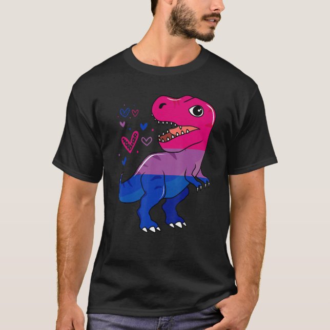 Camiseta Rex Dinossaur Bandeira Bissexual Orgulho de Bissex (Frente)
