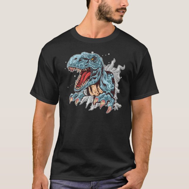 Camiseta Rex Dinossauro Emergindo Brinquedo Tridimensional  (Frente)