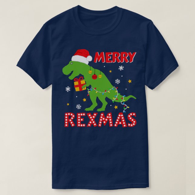 Camiseta Rexmas felizes engraçados com dinossauro trex para (Frente do Design)