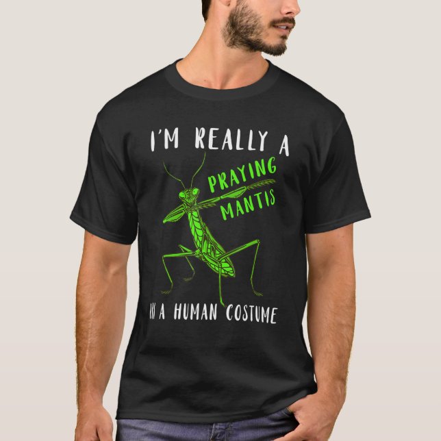 Camiseta Rezando Mantis No Inseto Verde Do Figurino Humano (Frente)