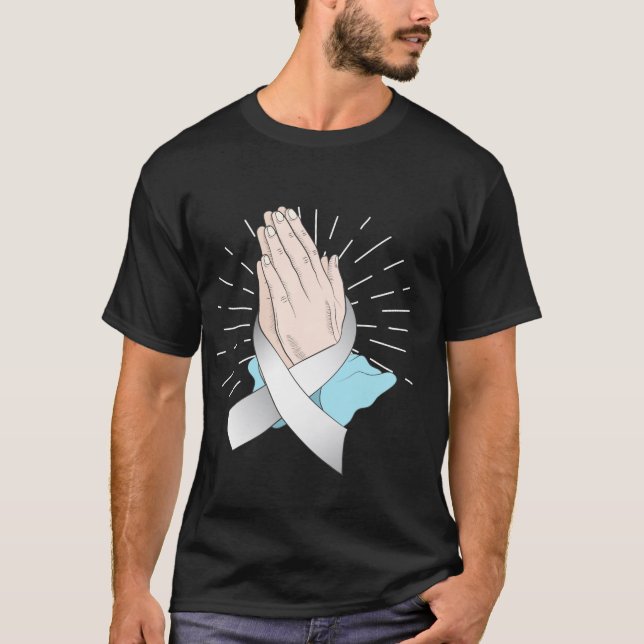 Camiseta Rezando Mãos Com Consciência Do Cancer Pulmonar De (Frente)