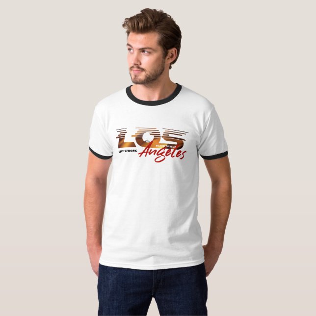 Camiseta Reze por Los Angeles | Men Ringer (Frente Completa)