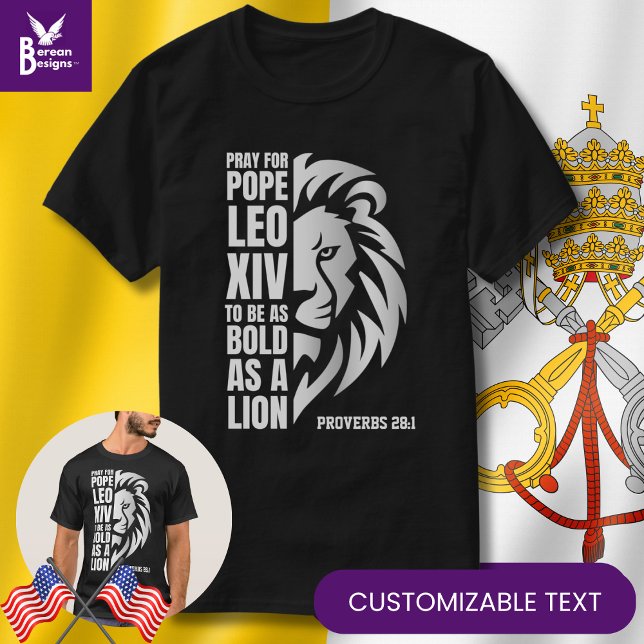 Camiseta Reze por POPE LEO XIV Leão Negrito Católico (Pray for Pope Leo XIV souvenir T-shirt with customizable text)