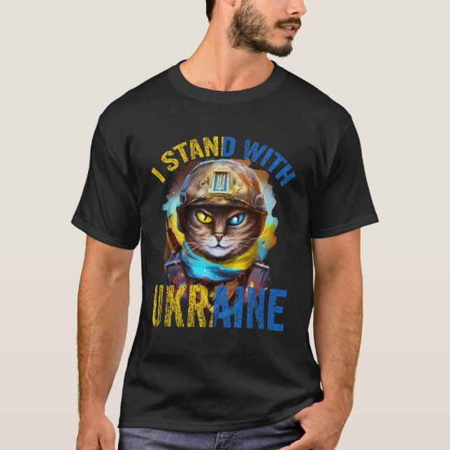 Camiseta Reze Por Suporte Para O Soldado De Gato Ucraniano  (Frente)