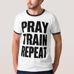 Camiseta Reze Treine Repita – Motivação Cristã de Fitness f