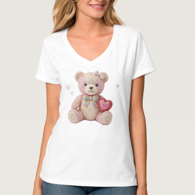 Camiseta Rhinestone Valentine Bear  (Frente)