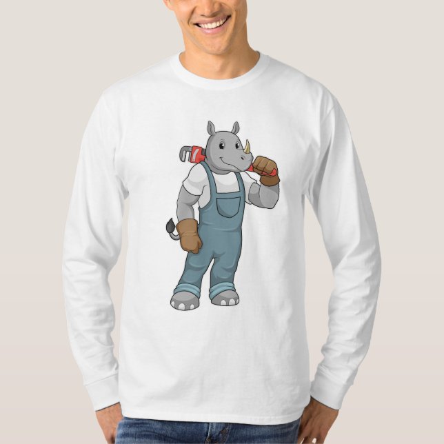 Camiseta Rhino como Handyman com alicates de bomba de água (Frente)