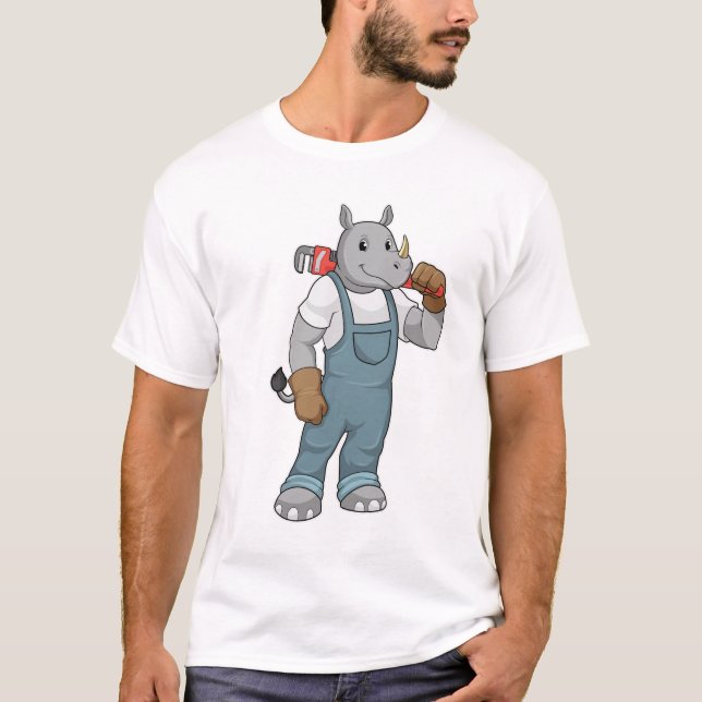 Camiseta Rhino como Handyman com alicates de bomba de água (Frente)