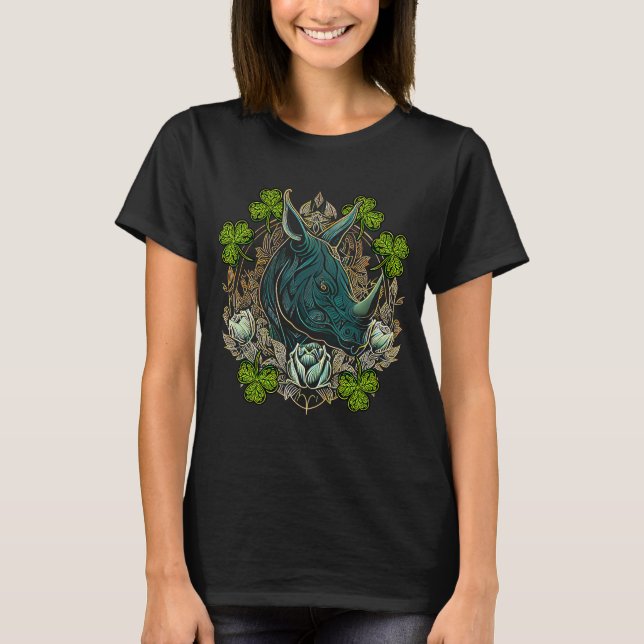 Camiseta Rhino Face Head Mandala Irish Shamrock C Rua Patro (Frente)