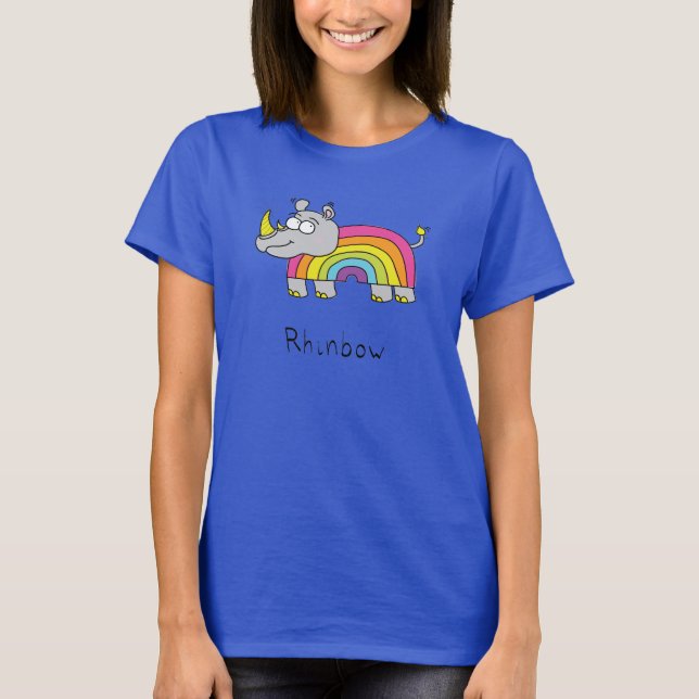 Camiseta Rhino Rainbow Funny Cute Kids Rhinoceronte (Frente)