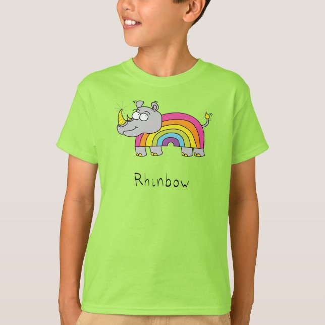 Camiseta Rhino Rainbow Funny Cute Kids Rhinoceronte (Frente)