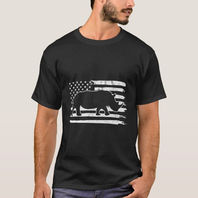 Camiseta Rhino Usa Flag 4 De Julho América (Frente)