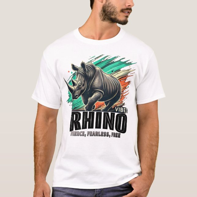 Camiseta Rhino Vibes - Feroz, Sem Receio, Livre (Frente)