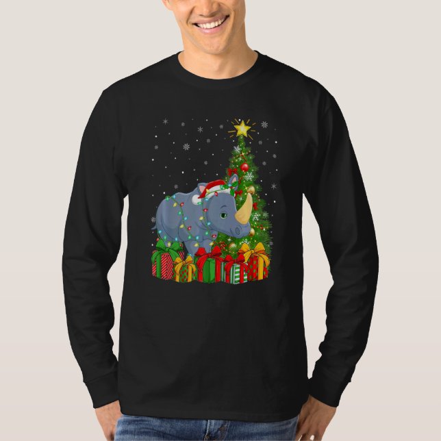 Camiseta Rhino  Xmas Holiday Santa Rhino Christmas Tree (Frente)