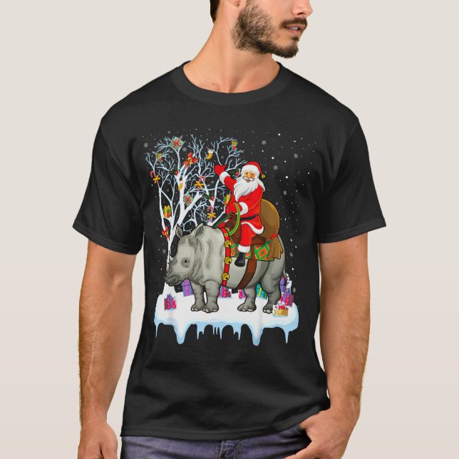 Camiseta Rhinoceros Lover Xmas Gift Santa Riding Rhino Chri (Frente)