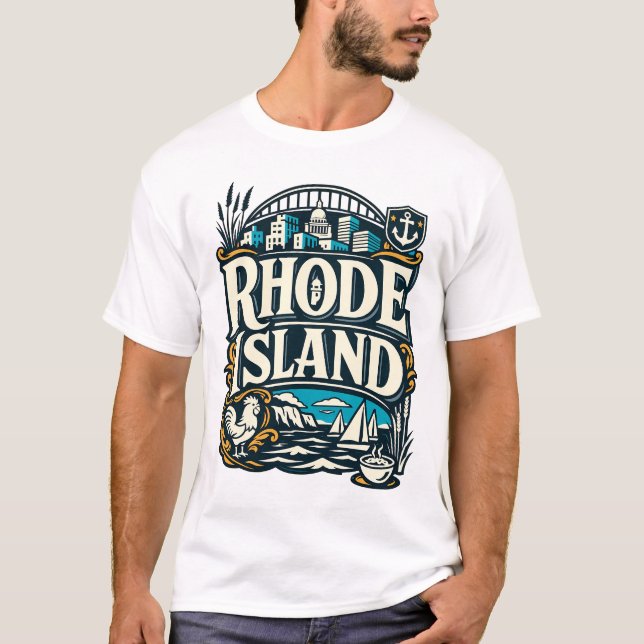 Camiseta Rhode Island State Heritage Coastal Sailing Art (Frente)