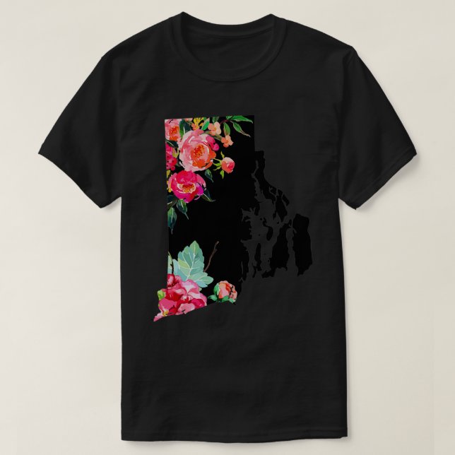 Camiseta Rhode Island State Map Pride Patriótico Floral Vin (Frente do Design)