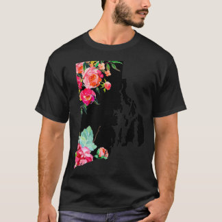 Camiseta Rhode Island State Map Pride Patriótico Floral Vin