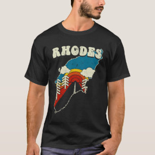 Camiseta Rhodes Grécia Vintage Ilha Grega Arco-Íris Retro 7