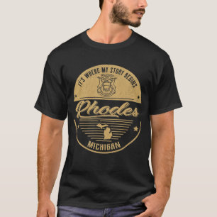 Camiseta Rhodes Michigan É onde minha história começa